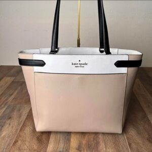 Kate Spade Large Bleecker Saffiano Tote|Parchment/Black